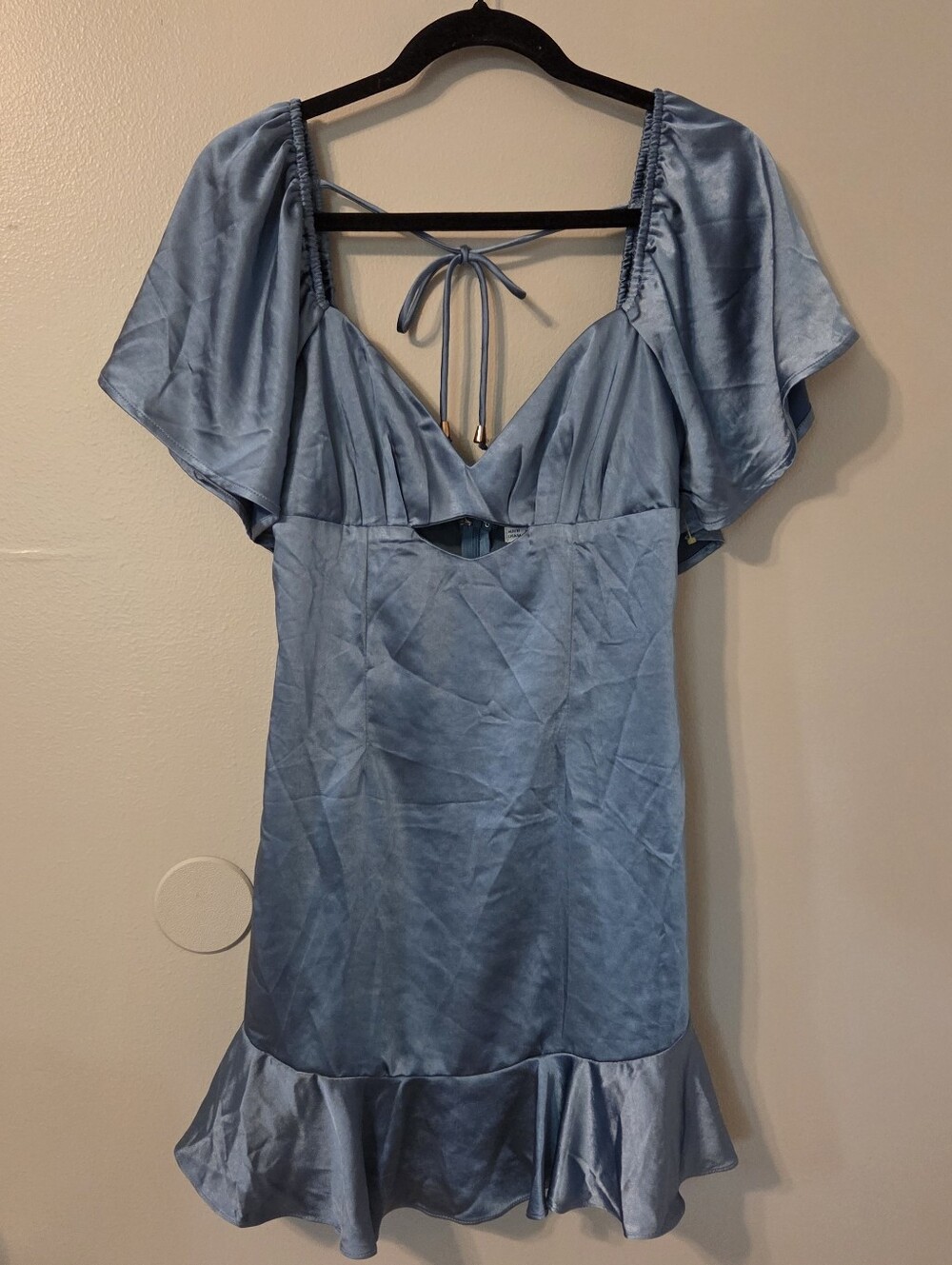 Here Comes The Sun Women's Blue Pleated Bust Angel Sleeve Ruffle Hem Dress Sz M - Picture 3 of 13
